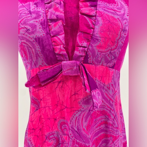 1960s Vibrant Neon Pink Hawaiian Maxi Sundress With Psychedelic Print - Picture 5 of 9